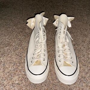 Converse Cream High-Top Lace Sneakers with Heel Bows